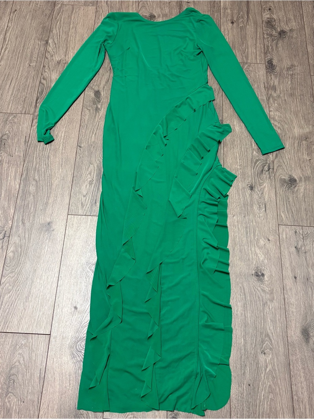 Green ruffle long sleeve maxi dress bodycon nwt